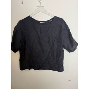 Equipment Femme 100% Silk Black Short Sleeve Blouse Small Solid Career Minimalis